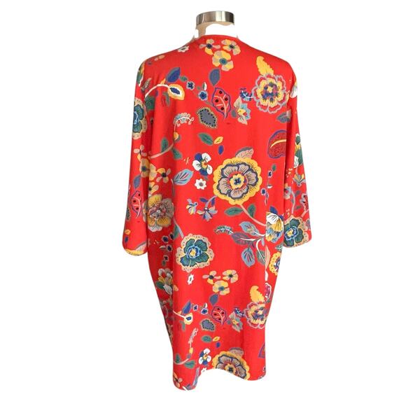 Jodifl Red Bold Floral Print Kimono LARGE Bright Colorful Summery Beach Resort - Picture 2 of 7